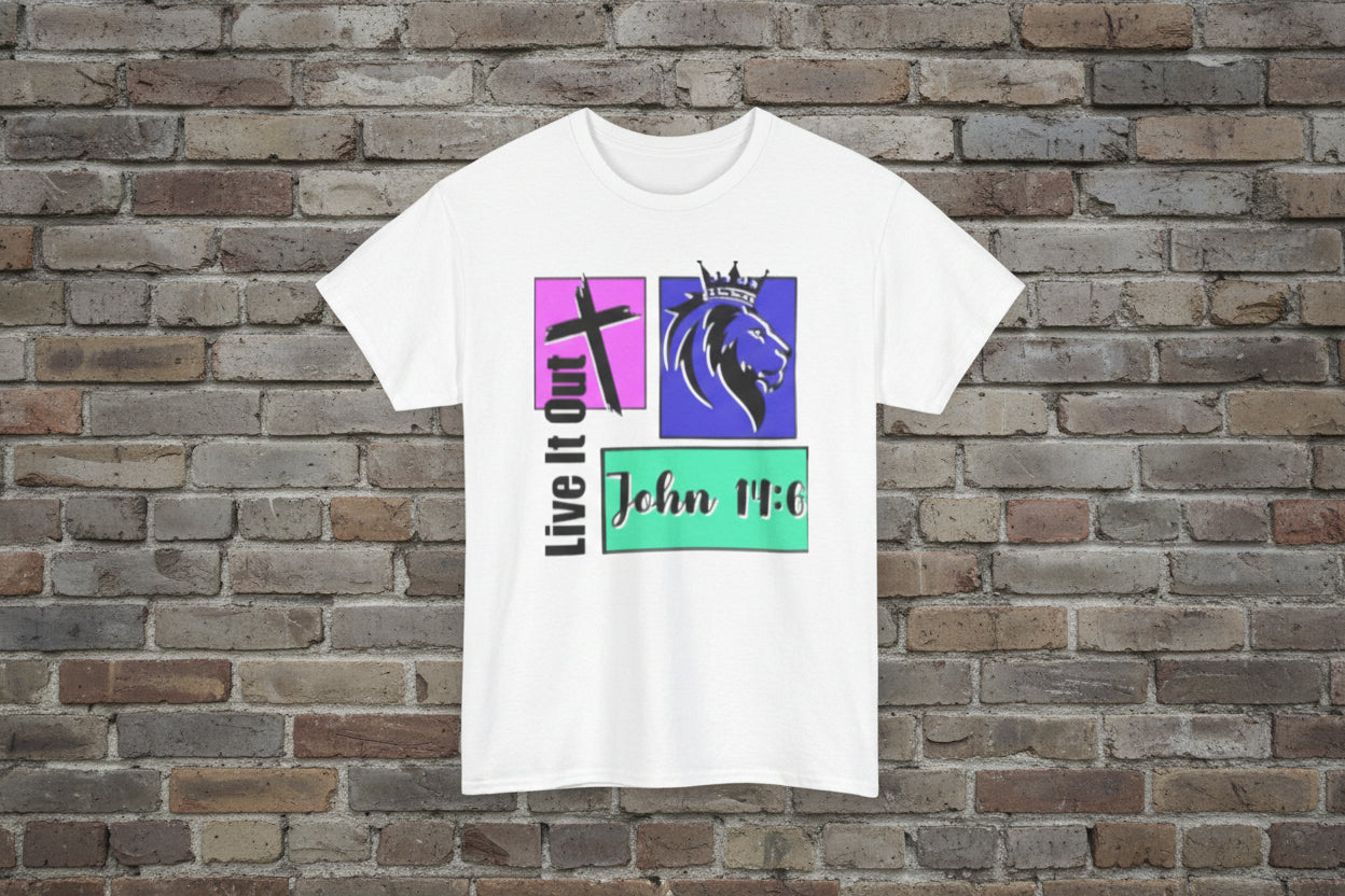 Live It Out"  Lion Cross Graphic Tee- John 14:6