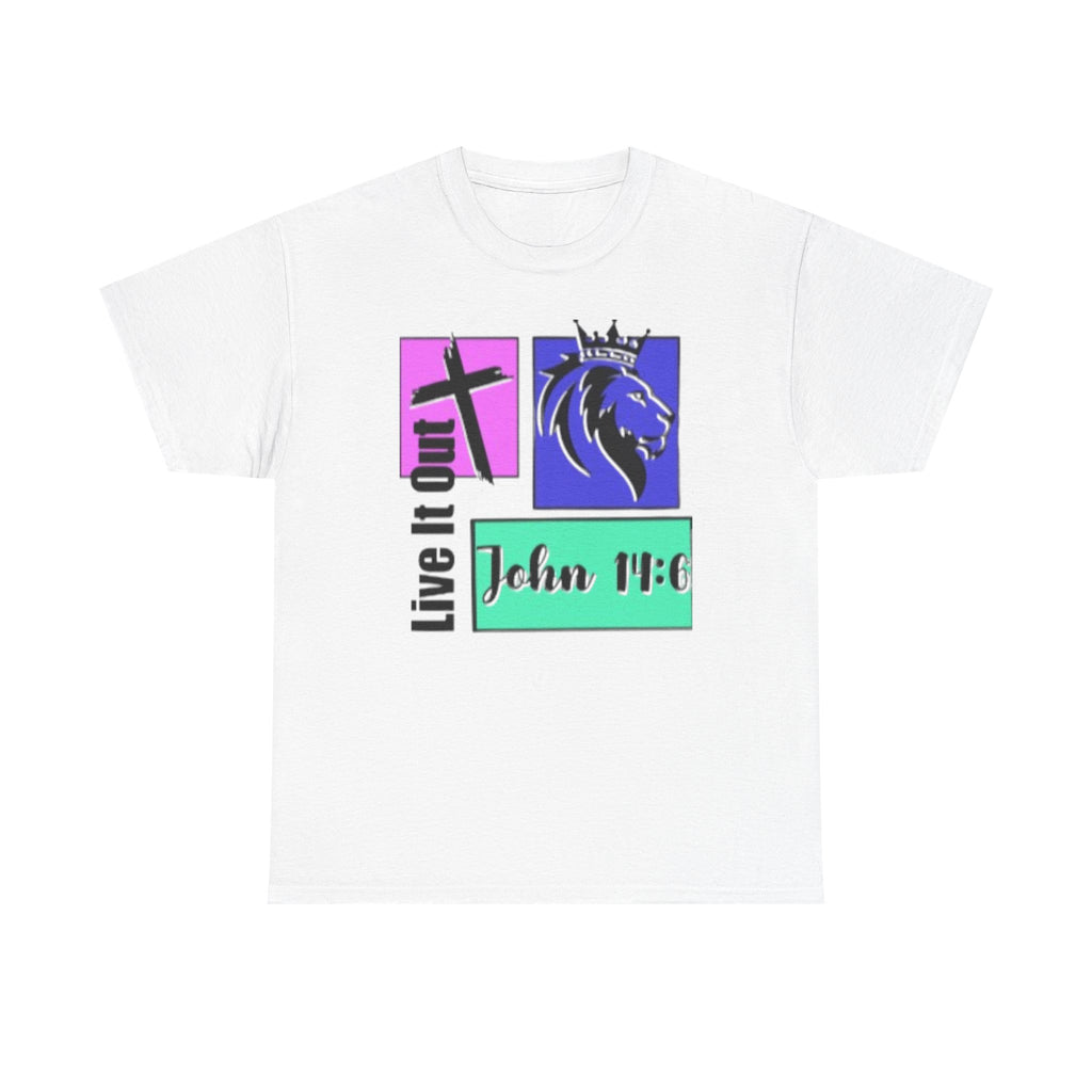 Live It Out"  Lion Cross Graphic Tee- John 14:6