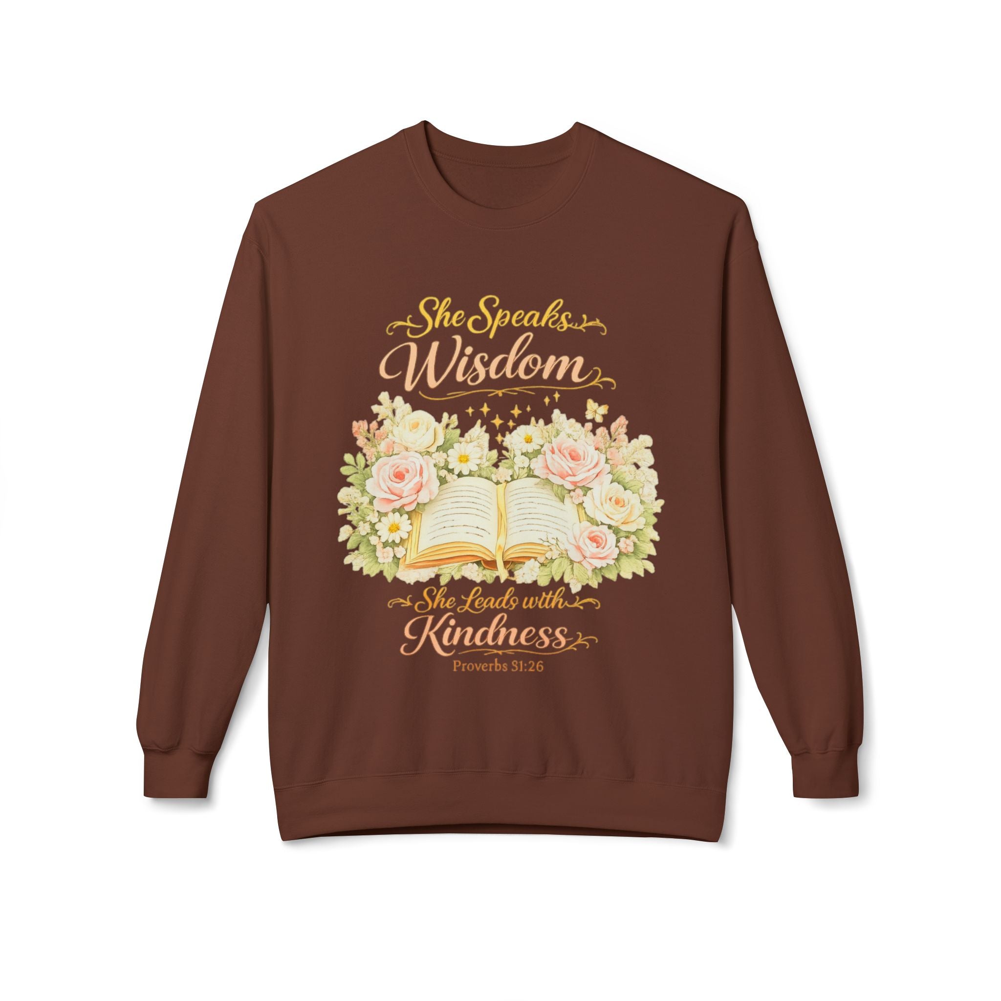 Crewneck Sweatshirt - "She Speaks Wisdom" Floral Bible Verse (Proverbs 31:26) | Mother's Day Gift