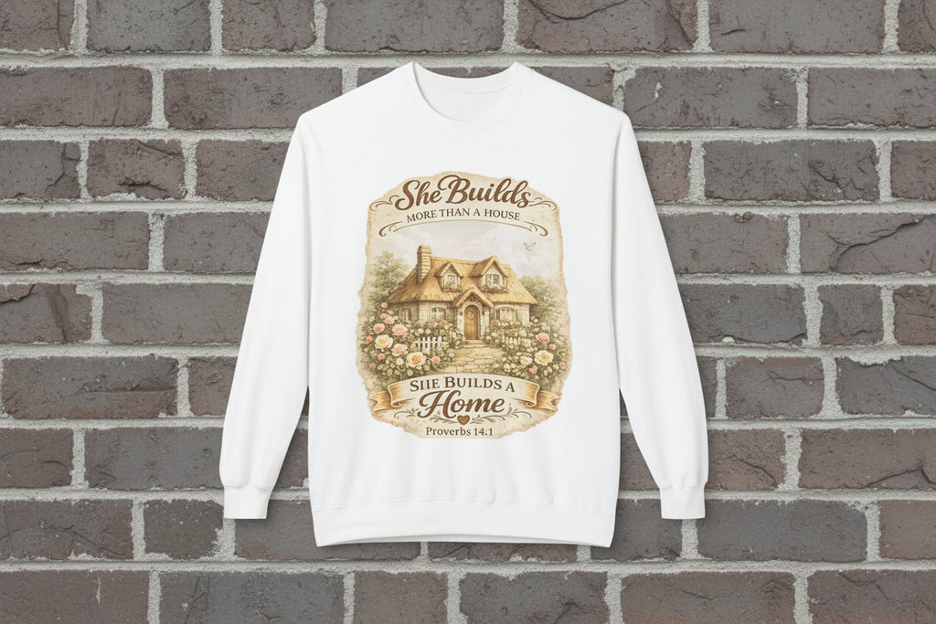 Proverbs 14:1 "She Builds More Than a House" Crewneck Sweatshirt | Mother's day Gift