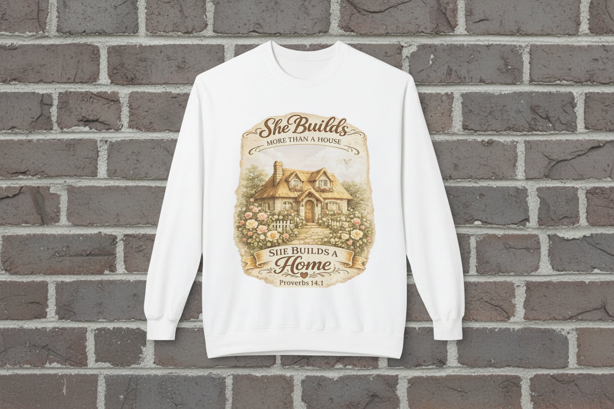 Proverbs 14:1 "She Builds More Than a House" Crewneck Sweatshirt | Mother's day Gift