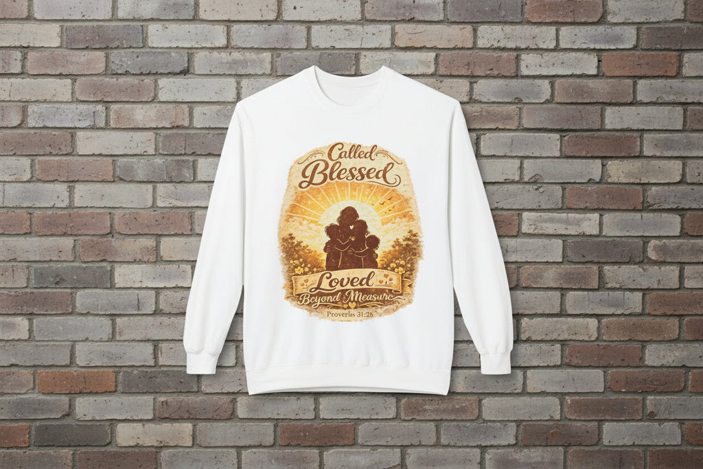 Blessed & Loved Crewneck Sweatshirt — Christian Family Faith Graphic | Mother's day