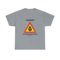 Caution! Covered by the Blood" Bible Verse Tee (Romans 5:9)