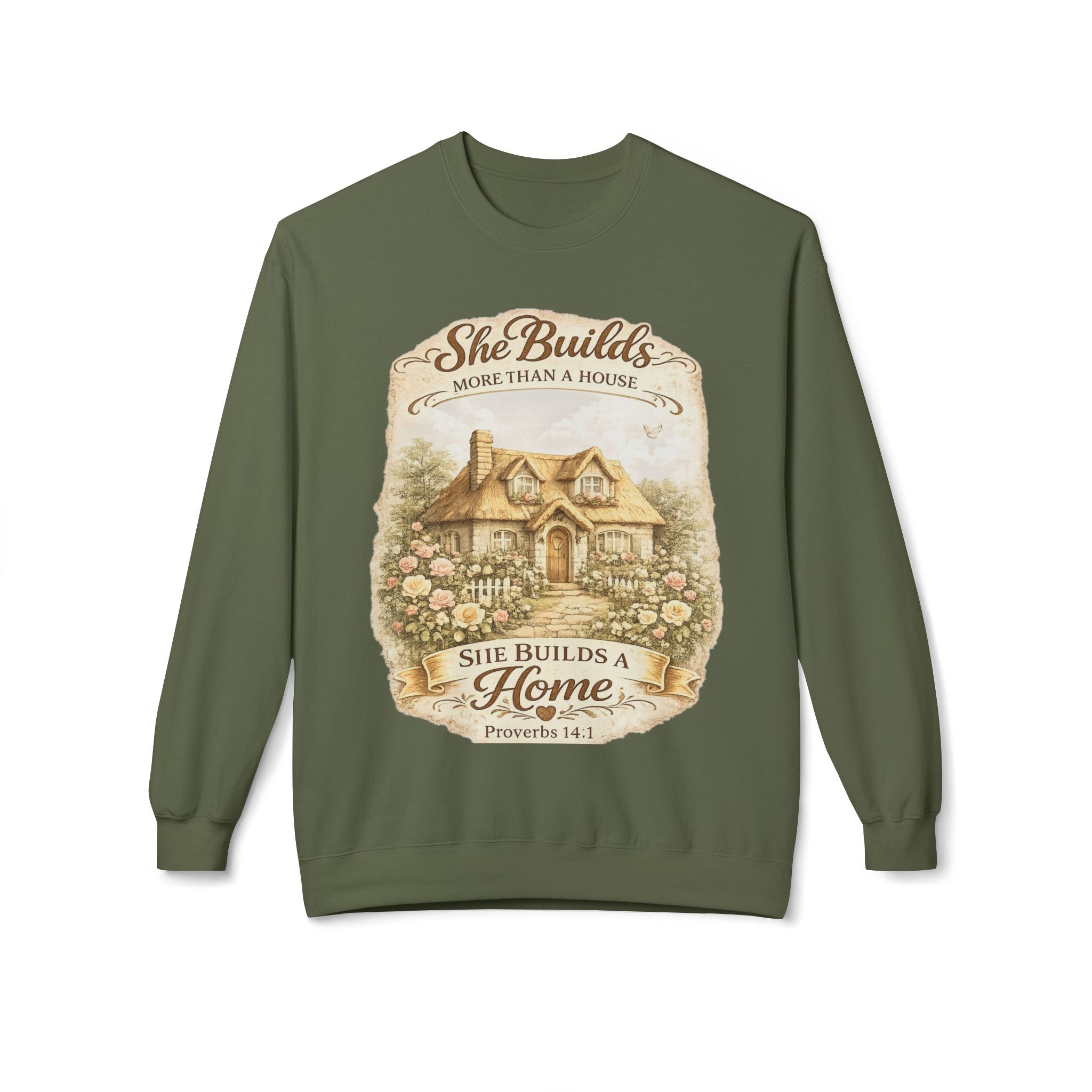 Proverbs 14:1 "She Builds More Than a House" Crewneck Sweatshirt | Mother's day Gift