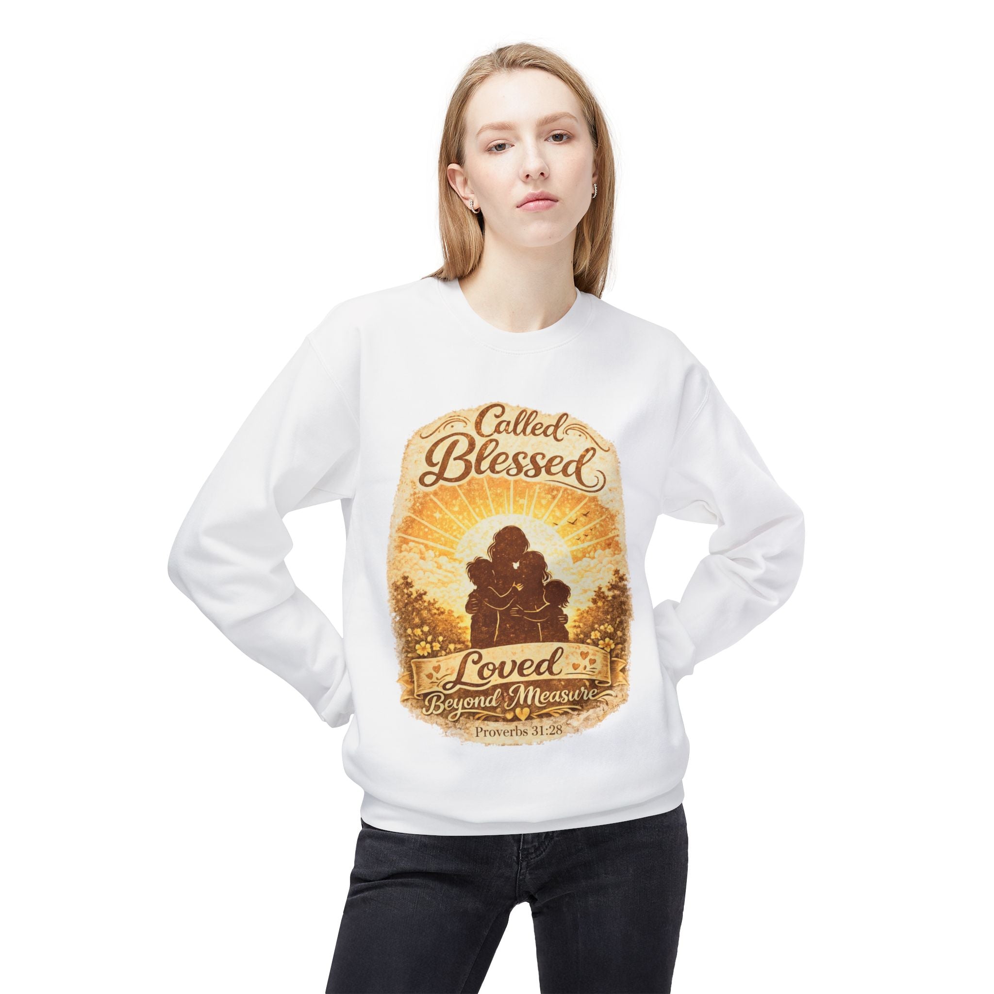 Blessed & Loved Crewneck Sweatshirt — Christian Family Faith Graphic | Mother's day