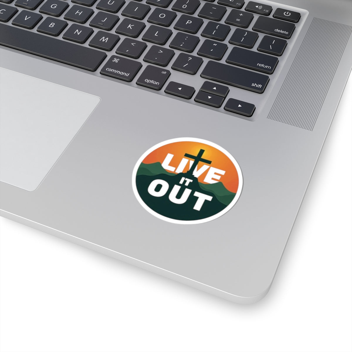 Live It Out Christian Sticker — Cross & Mountain Inspirational Kiss-Cut Decal