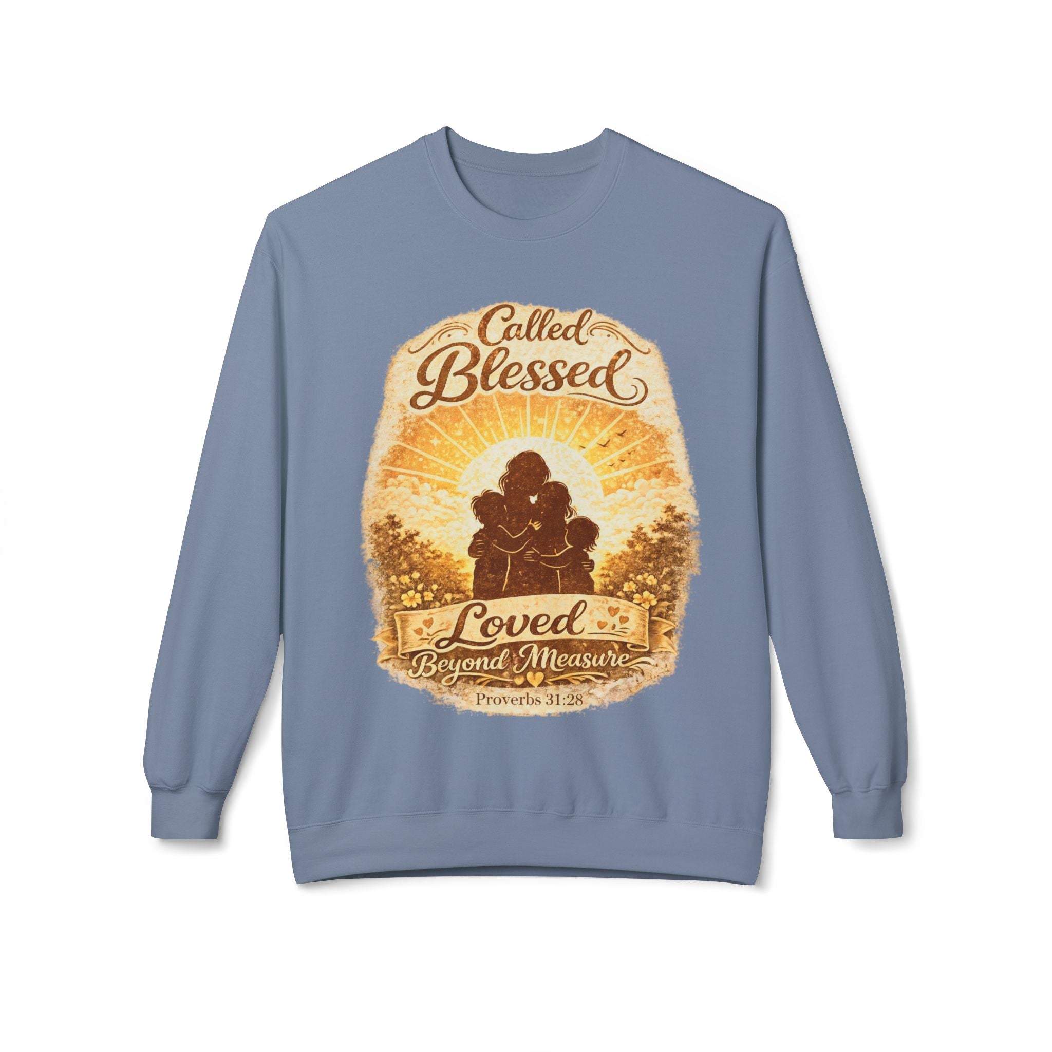Blessed & Loved Crewneck Sweatshirt — Christian Family Faith Graphic | Mother's day
