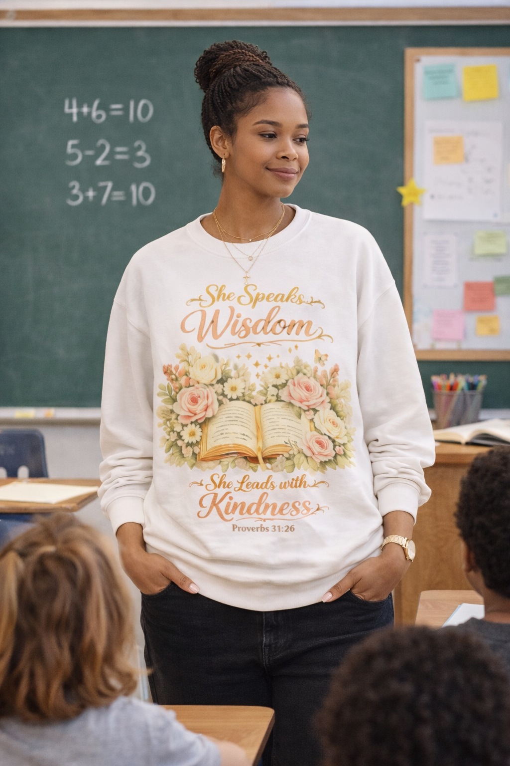 Crewneck Sweatshirt - "She Speaks Wisdom" Floral Bible Verse (Proverbs 31:26) | Mother's Day Gift