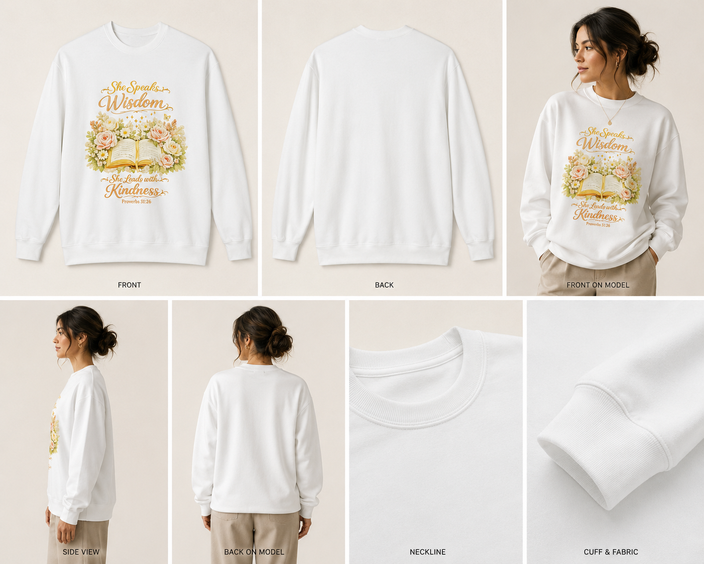 Crewneck Sweatshirt - "She Speaks Wisdom" Floral Bible Verse (Proverbs 31:26) | Mother's Day Gift
