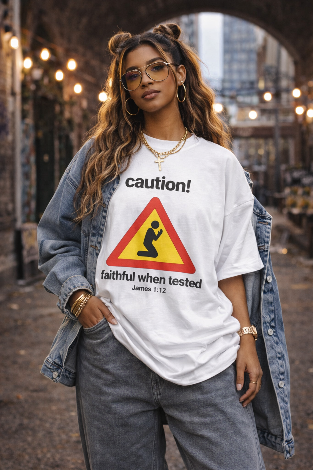 Caution! "Faithful When Tested" Christian Tee — James 1:12